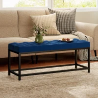 HOMCOM Banco ao Pé da Cama Estofado em Veludo Design Capitoné Base de Metal Banco para Quarto Entrada Sala 117x40x48 cm Azul Escuro(m-4)