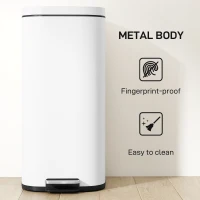 HOMCOM 30L Kitchen Bin, Compact Pedal Bin with Soft-Close and Stay-Open Lid, Removable Bucket for Kitchen, Home, Office, White(m-7)