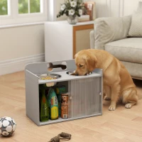 PawHut Erhöhte Futterstation mit 2 Näpfen und Schrank, MDF, Edelstahl, Knochenmuster, Grau(m-2)