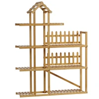 Outsunny Étagère à plantes en bambou étagère à fleurs support de pots de fleurs 4 niveaux de rangement 96 x 25 x 127 cm naturel(m-12)