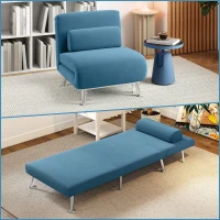 HOMCOM Single Velvet-Feel Sleeper Chair - Blue(m-2)