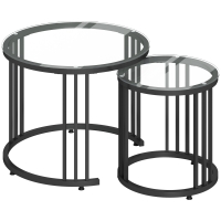 HOMCOM Round Coffee Tables Set of 2, Nesting Tables with Tempered Glass Top and Steel Frame, Black