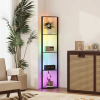 HOMCOM RGB LED Floor Lamp with Shelves, 5-Tier Dimmable Standing Lamp with Adjustable Brightness and Remote Control, Modern Corner Display Shelf Unit for Living Room Bedroom Office, Black(m-8)