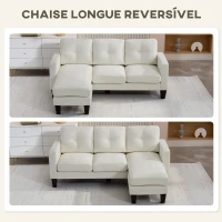 HOMCOM Sofá Chaise Longue Sofá em Forma de L Estofado em Poliéster Sofá de Canto Reversível 186x130x84 cm Creme(m-6)