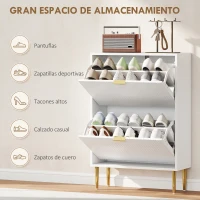 HOMCOM Zapatero Estrecho con 2 Puertas Acanaladas con Estantes Ajustables para 12 Pares de Zapatos 60x24x91,5 cm Blanco(m-5)