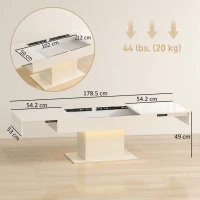 HOMCOM Extendable Coffee Table with LED Lights and Storage - High Gloss White(m-3)