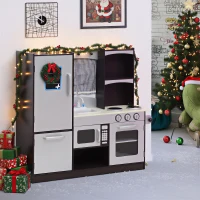 HOMCOM Cuisine pour enfants en bois dinette jeu d'imitation éducatif complet nombreux accessoires & rangements inclus MDF pin 105 x 32 x 95 cm argenté et noir(m-2)