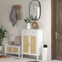 HOMCOM Lot de Banc à chaussures + Meuble à chaussures - meuble de rangement pour l'entrée - 2 portes effet cannage - blanc(m-10)