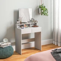 HOMCOM Coiffeuse avec miroir, table de maquillage avec 2 tiroirs et 3 compartiments, style moderne, 75 x 38 x 135 cm, blanc(m-10)
