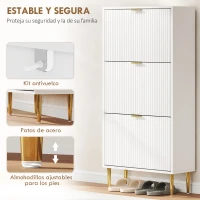 HOMCOM Zapatero Estrecho con 3 Puertas Acanaladas con Estantes Ajustables para 18 Pares de Zapatos 60x24x128 cm Blanco(m-7)