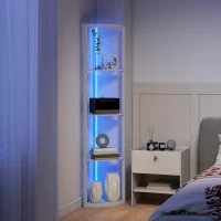 HOMCOM RGB LED Floor Lamp with Shelves, 5-Tier Dimmable Standing Lamp with Adjustable Brightness and Remote Control, Modern Corner Display Shelf Unit for Living Room Bedroom Office, Oak(m-9)