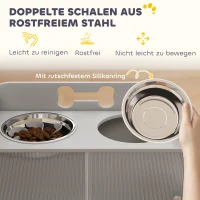 PawHut Erhöhte Futterstation mit 2 Näpfen und Schrank, MDF, Edelstahl, Knochenmuster, Grau(m-6)