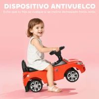 HOMCOM Coche Correpasillos para Niños de 18-36 Meses con Faros Música Bocina Volante Espacio de Almacenaje y Asa Rojo(m-5)