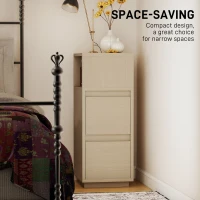 HOMCOM Slim Bedside Table, Narrow Bedside Cabinet with Open Shelf and 2 Drawers for Bedroom, Living Room, Natural Wood Finish(m-5)