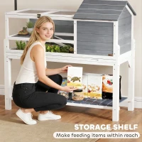 PawHut Casa para Tortugas de Madera con Soporte para Lámpara Ajustable Techos Abatibles Bandeja Extraíble y Estante Inferior(m-4)