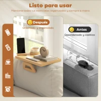 HOMCOM Bandeja de Brazo para Sofá de Bambú Plegable y Flexible con Portavasos Extraíble y Soporte Giratorio para Teléfono(m-5)