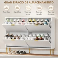 HOMCOM Zapatero Estrecho con 4 Puertas Acanaladas con Estantes Ajustables para 20 Pares de Zapatos 105x24x91,5 cm Blanco(m-5)