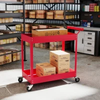 DURHAND Carrello da officina servante a 2 livelli, maniglia laterale e ruote bloccabili, 84,5x38x84cm, rosso(m-4)