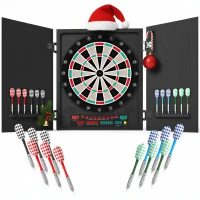 HOMCOM Cible jeu de fléchettes électronique refermable 27 jeux 202 variations jusqu'à 8 joueurs affichage LED haut-parleur 12 fléchettes et 30 pointes souples de rechange noir(m-1)