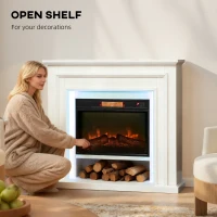 HOMCOM Electric Fireplace with Surround, LED Lights, 38" 1800W Inset Electric Fire and Mantel Reach up to 30 m² with Realistic Flame Effect & 3 Brightness, Remote & Timer for Living Room, White(m-5)