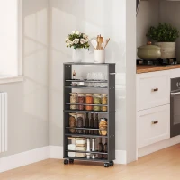 HOMCOM Raft multifuncțional cu roți, design îngust, 4 compartimente, 45x15x91 cm, Negru(m-5)