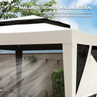Outsunny Carpa de Jardín 3x3 m Cenador Gazebo con 4 Mosquiteras Laterales Techo Doble 8 Orificios de Drenaje Marco de Metal Crema(m-6)