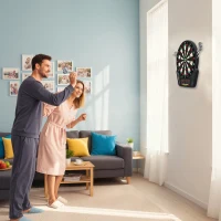 HOMCOM Cible Jeu de flechettes électronique Professionnel 27 jeux 243 variations - Fléchettes pour 1 à 16 joueurs, 6 fléchettes et 24 pointes souples, convient pour les fêtes et les soirées de jeu(m-2)