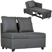 HOMCOM Convertible Single Sofa Bed with Thick Padded Seat, 3-in-1 Multi-Functional Sleeper Chair Bed with Magazine Pocket, for Living Room, Grey(m-10)