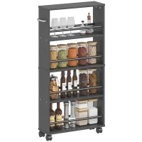 HOMCOM Estante multifuncional com rodas, design estreito, 4 compartimentos, 45x15x91 cm, Preto(m-6)