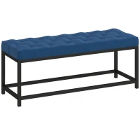 HOMCOM Banco ao Pé da Cama Estofado em Veludo Design Capitoné Base de Metal Banco para Quarto Entrada Sala 117x40x48 cm Azul Escuro(m-1)