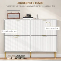 HOMCOM Scarpiera Slim per 20 Paia di Scarpe con 4 Cassetti a Ribalta e Ripiani Regolabili, 105x24x91.5 cm, Bianco(m-4)