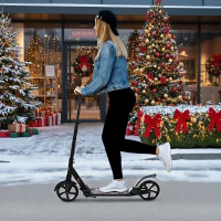 HOMCOM Patinete Plegable Scooter con Manillar Altura Ajustable Patinete Ligero para Adultos y Niños (más de 14 años) Tipo Monopatín con Freno Grandes Ruedas Ø200 mm Aluminio Carga 100kg(m-2)
