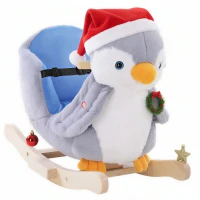 HOMCOM Pingouin à bascule cheval à bascule pour enfants +18 mois avec musique, poignées et ceinture de sécurité Gris(m-11)