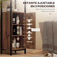 kleankin Columna de Baño Estrecha con Puerta de Lamas Estantes Ajustables Compartimentos Abiertos 37x30x167 cm Marrón Rústico(m-5)