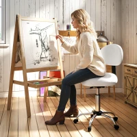 HOMCOM Tabouret pivotant avec dossier et roulettes Siège réglable pour salons de beauté Studio de tatouage 50x50x83-98cm Blanc(m-2)