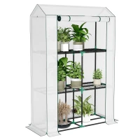 Outsunny 40 x 100cm Three Shelf Steel Frame Greenhouse - White(m-1)