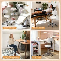 HOMCOM Tabouret pivotant avec dossier et roulettes Siège réglable pour salons de beauté Studio de tatouage 50x50x83-98cm Blanc(m-4)