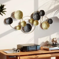 HOMCOM Metal Wall Art, Modern Hanging Wall Decor with Multi-Disc Design for Living Room(m-2)