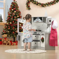 AIYAPLAY Toy Kitchen with Running Water, Lights, Sounds, Apron and Chef Hat, Water Dispenser, for Ages 3-6 Years, Grey(m-2)