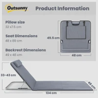 Outsunny Set of 2 Foldable Garden Beach Chair Mat Lightweight Outdoor Sun Lounger Seats Adjustable Back Metal Frame PE Fabric Head Pillow w/ Carry Bag,Grey(m-3)