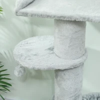 Drapak dla kota PawHut, wieża dla kota o wysokości 103,5 cm dla dorosłych dużych kotów z grubym słupem sizalowym do drapania, pluszowym legowiskiem, hamakiem i wiszącą zabawką, jasnoszary(m-8)