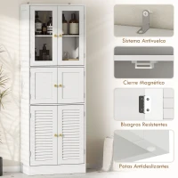 HOMCOM Columna de Baño Estrecha con Puertas de Vidrio Puertas de Lamas Estantes Ajustables 60x30x170 cm Blanco(m-7)