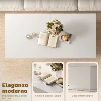 HOMCOM Tavolino da Caffè Estensibile con Vano Contenitore Moderno, 108-178.5x53x49 cm, Bianco Lucido(m-6)