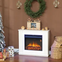 HOMCOM Cheminée électrique 1000W/2000W fausse cheminée effet flamme à 12 couleurs et 5 luminosités réglables 98x25x80cm blanc(m-10)