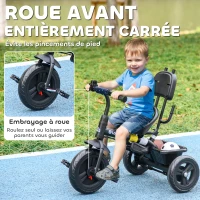 HOMCOM Tricycle Enfants Pare-Soleil Pliable Canne Amovible Benne Rangement 105 x 47 x 98 cm Acier Bleu et Noir(m-6)