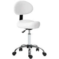HOMCOM Tabouret pivotant avec dossier et roulettes Siège réglable pour salons de beauté Studio de tatouage 50x50x83-98cm Blanc(m-1)