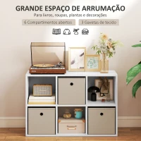 HOMCOM Estante Cubo Estante de Armazenamento Horizontal ou Vertical com 6 Compartimentos e 3 Gavetas de Tecido 53,7x30x79,8 cm Branco e Bege(m-4)