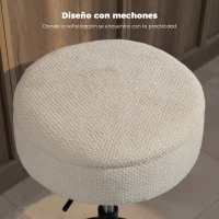 HOMCOM Taburete de Bar con Almacenaje Altura Ajustable Taburete de Cocina Redondo Giratorio Tapizado en Chenilla Beige(m-7)