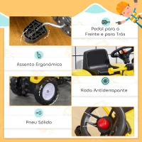 HOMCOM Trator a Pedal para Crianças acima de 3 Anos Trator Escavadora Infantil com Pá Dianteira 114x41x52 cm Amarelo e Preto(m-5)