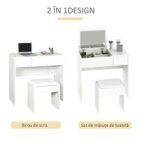 Homcom Masa Toaleta Alba – Cu Taburet, Sertar si Oglinda(m-4)